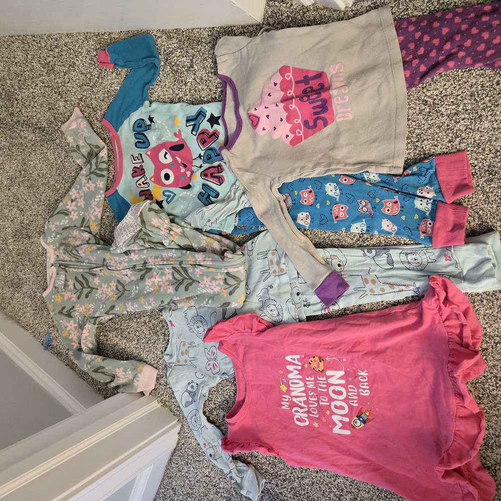 Girls Mixed Pajama Set - Cute Owl & Cupcake Prints, Pink & Blue